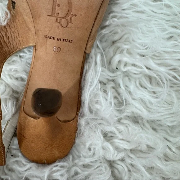 Vintage Christian Dior Tan and Pink Heels with Ribbon Bow - Picture 9 of 14